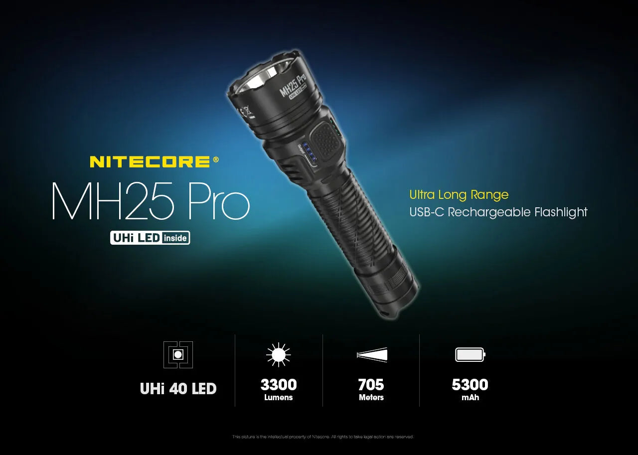 Nitecore - MH25 Pro - Ricaricabile USB - 3300 Lumens e 705 Metri - Torcia Led