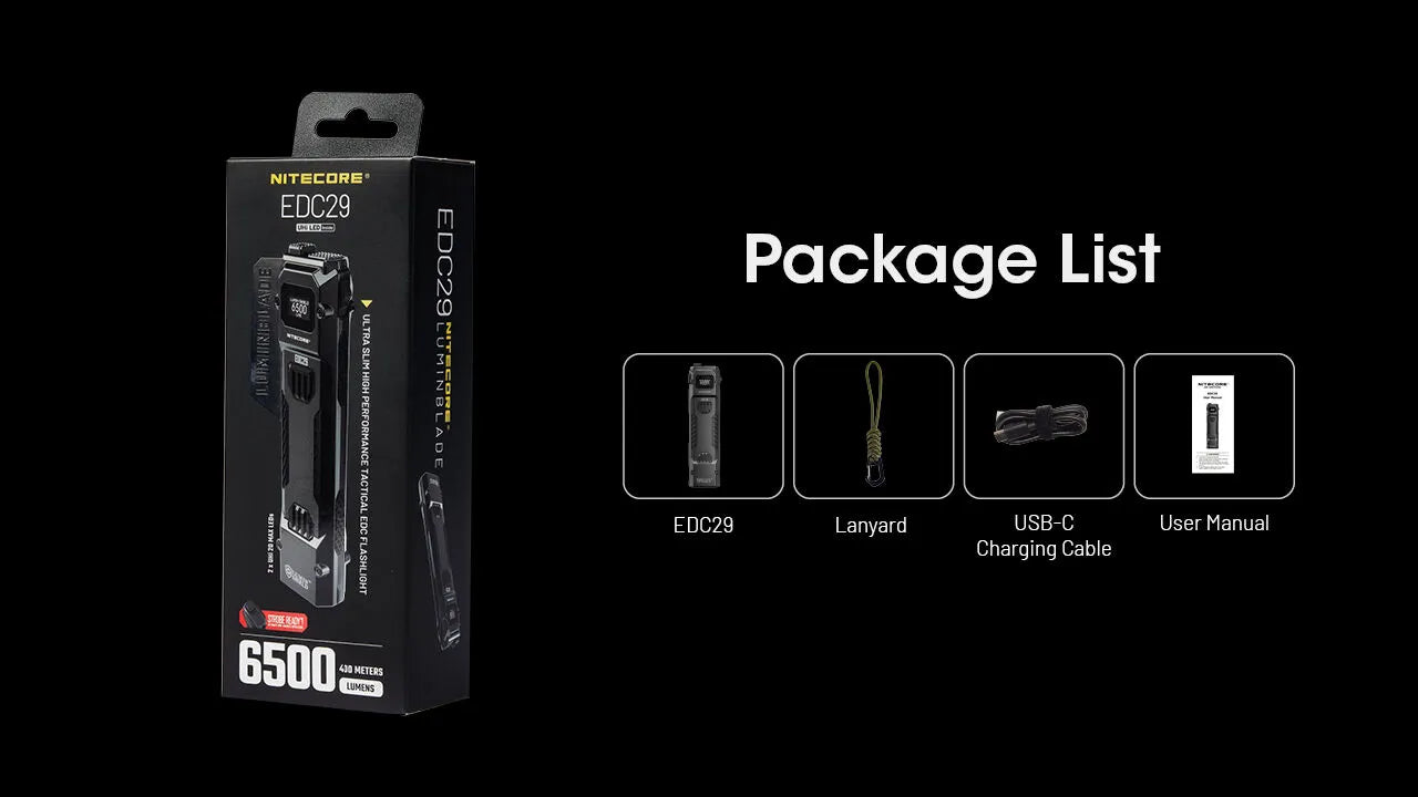 Nitecore - EDC29 - Torcia Ricaricabile USB - 6500 lumens e 400 metri - Torcia Led