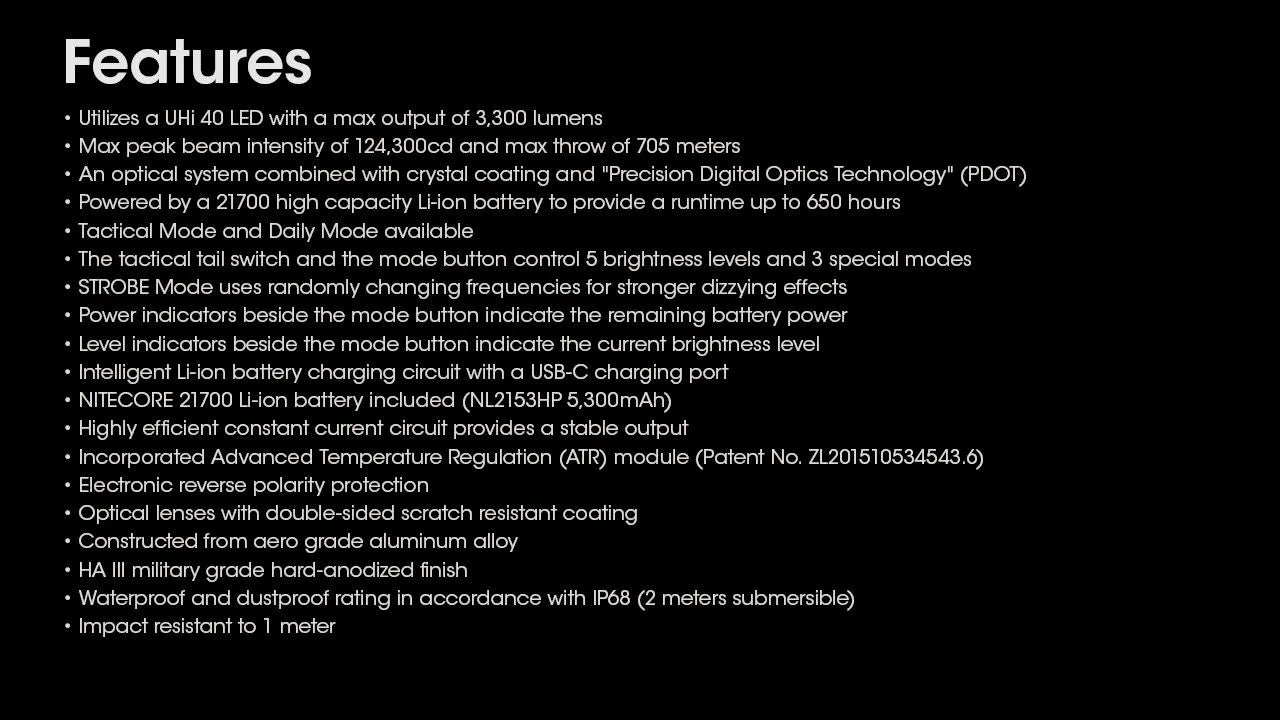 Nitecore - MH25 Pro - Ricaricabile USB - 3300 Lumens e 705 Metri - Torcia Led